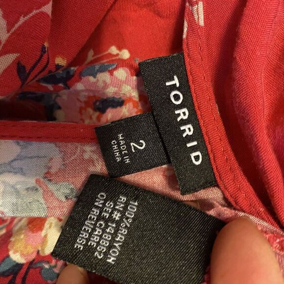 Torrid Dress Womens Sz 2/2X Pink Floral Mini Tie-back Challis Sleeveless Coastal - Picture 4 of 8